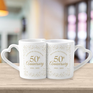 50th Wedding Anniversary Gold Dust Confetti Coffee Mug Set