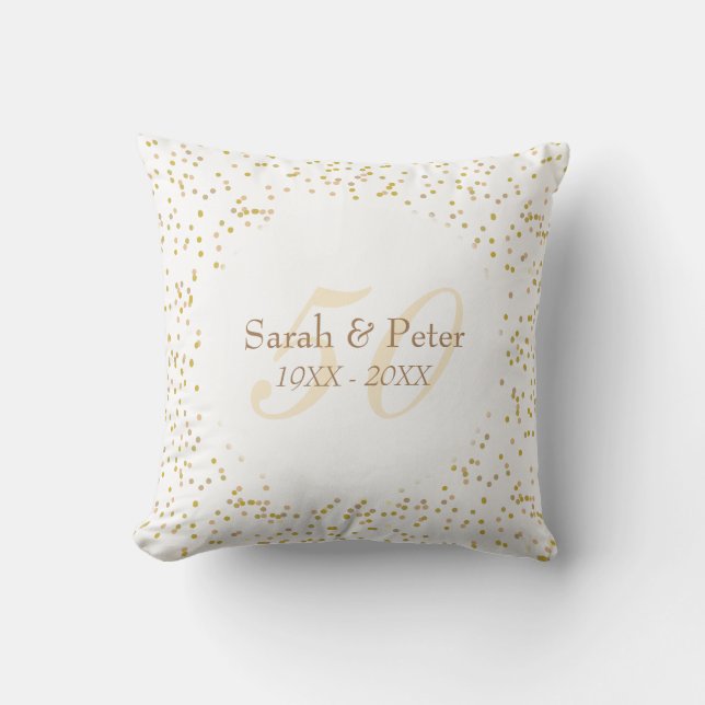 50th Wedding Anniversary Gold Dust Confetti Cushion (Front)