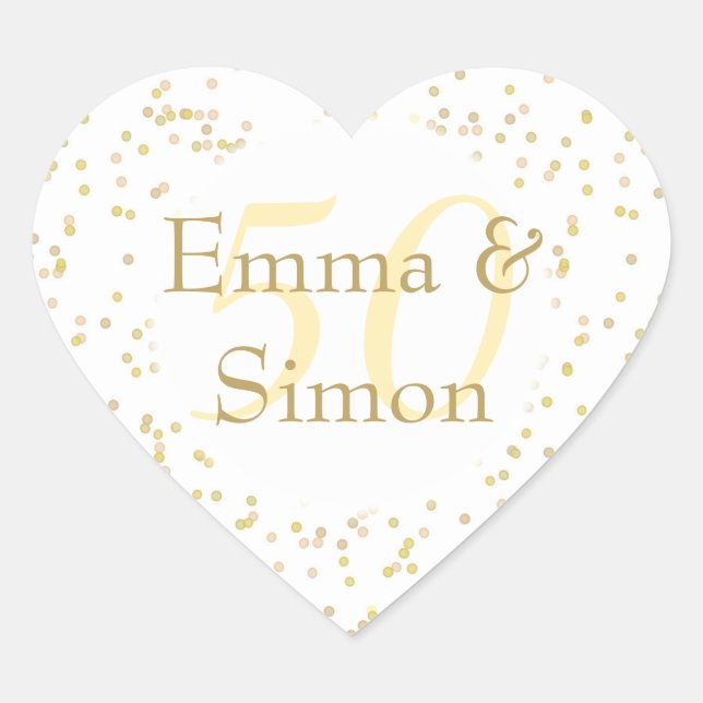 50th Wedding Anniversary Gold Dust Confetti Heart Sticker (Front)