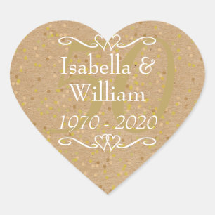 50th Wedding Anniversary Gold Dust Confetti Heart Sticker