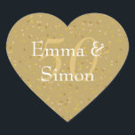 50th Wedding Anniversary Gold Dust Confetti Heart Sticker<br><div class="desc">50TH WEDDING ANNIVERSARY GOLD DUST CONFETTI STICKERS. Beautifully personalised with your names and dates over a delicate "50" (or monogram initial) on a delicate gold dust confetti background. Use for anniversary celebrations,  family reunions or more. Designed by Pure Piglet© at www.zazzle.com/purepiglet*.</div>