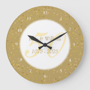 50th Wedding Anniversary Gold Dust Confetti Large Clock