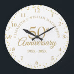 50th Wedding Anniversary Gold Dust Confetti Large Clock<br><div class="desc">Featuring delicate gold dust confetti. Personalise with your special fifty years golden anniversary information in chic gold lettering. Designed by Thisisnotme©</div>