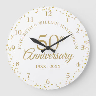 50th Wedding Anniversary Gold Dust Confetti Large Clock