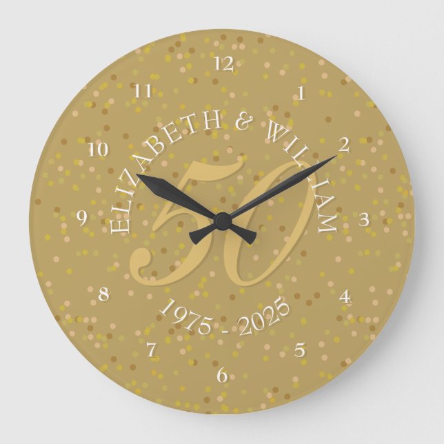 50th Wedding Anniversary Gold Dust Confetti Large Clock (Front)