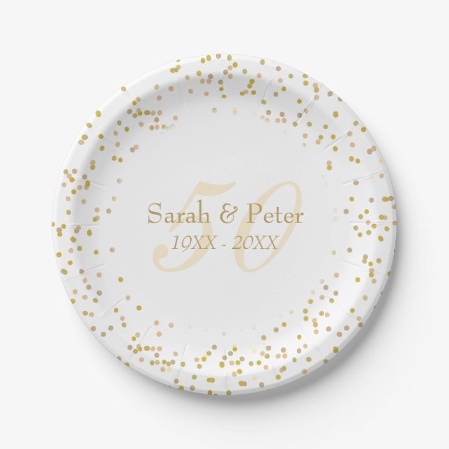 50th Wedding Anniversary Gold Dust Confetti Paper Plate (Front)