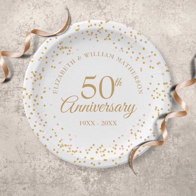 50th Wedding Anniversary Gold Dust Confetti Paper Plate (Creator Uploaded)