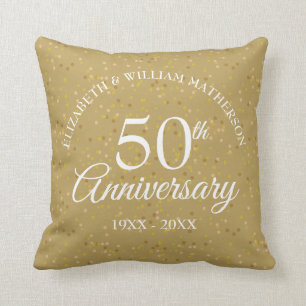 50th Wedding Anniversary Gold Dust Confetti Photo Cushion