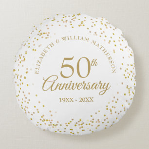 50th Wedding Anniversary Gold Dust Confetti Round Cushion