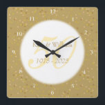 50th Wedding Anniversary Gold Dust Confetti Square Wall Clock<br><div class="desc">50TH WEDDING ANNIVERSARY GOLD DUST CONFETTI CLOCK. Personalised with your names in faux gold over a beautiful script "50" (or a monogram initial),  on a delicate gold dust confetti background. Designed by Pure Piglet© at www.zazzle.com/purepiglet*.</div>