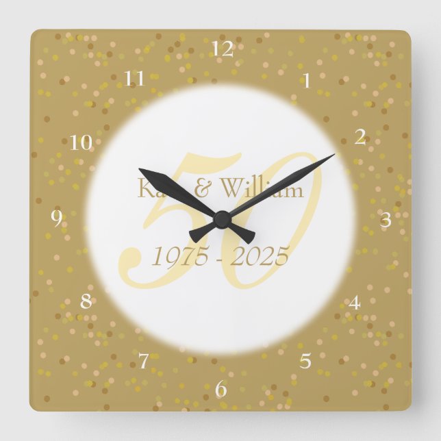50th Wedding Anniversary Gold Dust Confetti Square Wall Clock (Front)