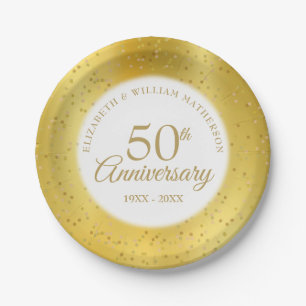 50th Wedding Anniversary Gold Dust Foil Paper Plate