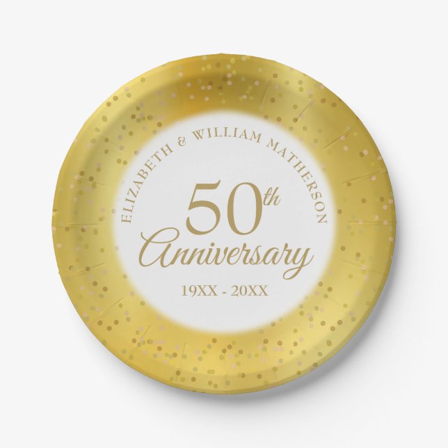 50th Wedding Anniversary Gold Dust Foil Paper Plate (Front)