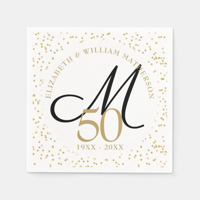 50th Wedding Anniversary Gold Dust Monogram Napkin (Front)