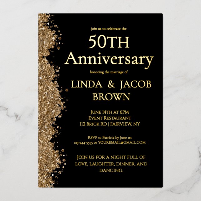 50th Wedding Anniversary Gold Faux Glitter  (Front)