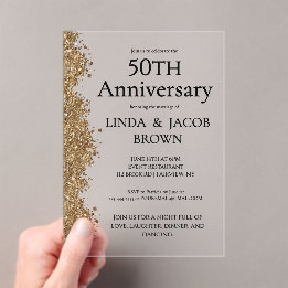 50th Wedding Anniversary Gold Faux Glitter Acrylic Invitations