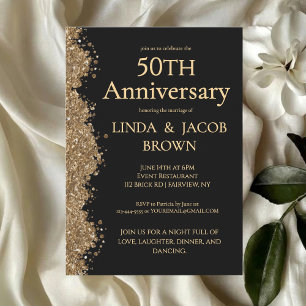 50th Wedding Anniversary Gold Faux Glitter Invitation