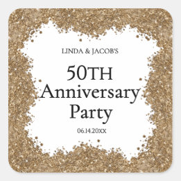 50th Wedding Anniversary Gold Faux Glitter Square Sticker