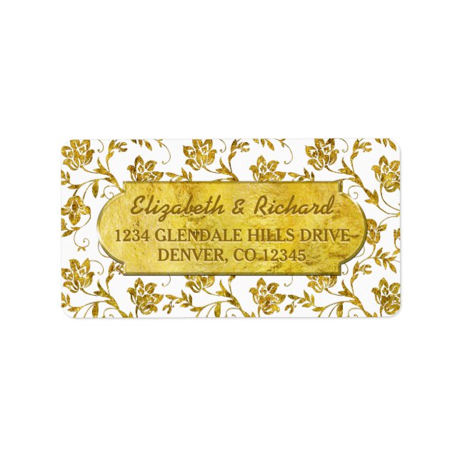 50th Wedding Anniversary Gold Flora Return Address Label (Front)