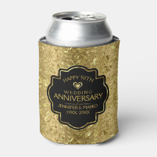 50th Wedding Anniversary & Gold Floral Damasks Can Cooler