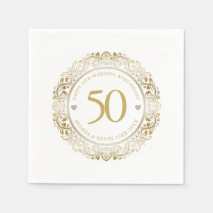 50th Wedding Anniversary Gold Floral Frame 2 Napkin