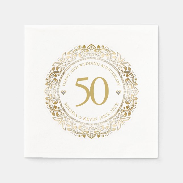 50th Wedding Anniversary Gold Floral Frame 2 Napkin (Front)