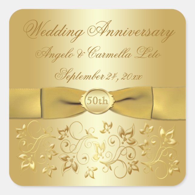 50th Wedding Anniversary Gold Floral Sticker (Front)