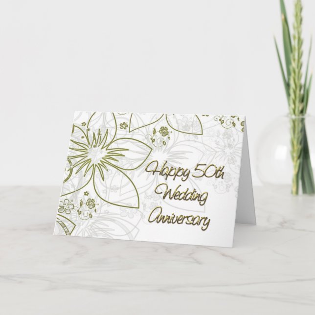 50th Wedding Anniversary Gold Flowers and Swirls Card (Front)