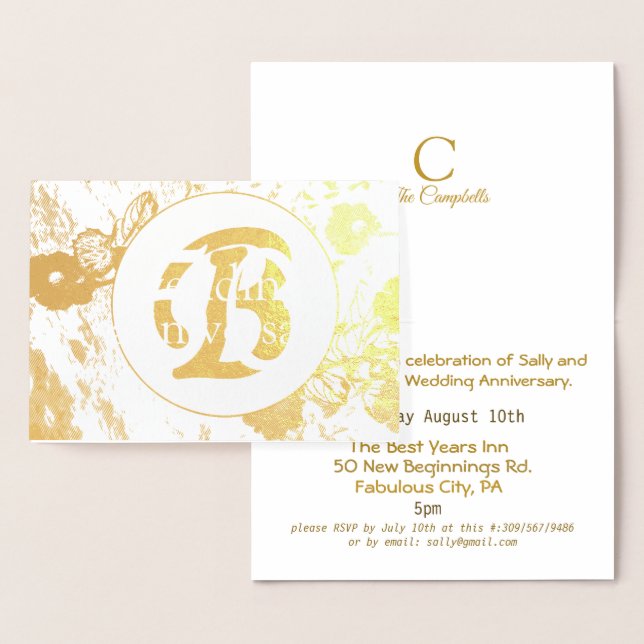 50th Wedding Anniversary Gold Foil Floral Invite (Display)