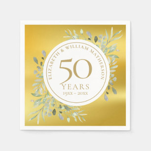 50th Wedding Anniversary Gold Foil Greenery Napkin