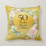 50th Wedding Anniversary Gold Foil Roses Garland Cushion<br><div class="desc">Featuring a delicate watercolor floral garland on a gold foil background,  this chic botanical 50th wedding anniversary keepsake pillow can be personalised with your special anniversary information in elegant text. Designed by Thisisnotme©</div>