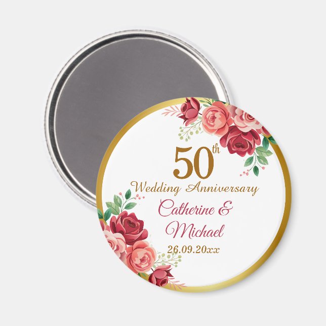 50th Wedding Anniversary Gold Frame Floral Magnet (Front/Back)