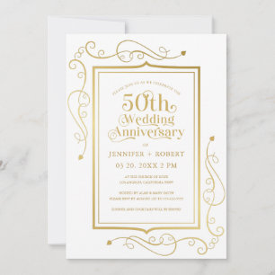 50th Wedding Anniversary Gold Frame Invitation