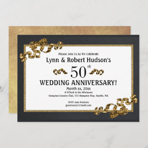 50th Wedding Anniversary Gold Framed Invitation