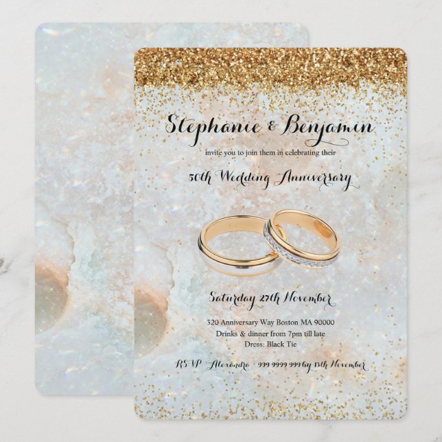 50th Wedding Anniversary Gold Glitter Celestial  Invitation (Front/Back)