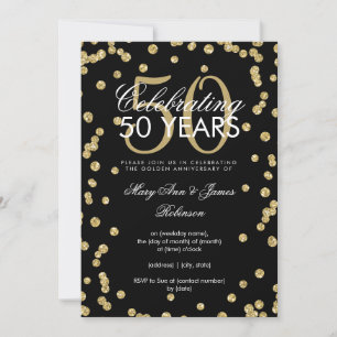 50th Wedding Anniversary Gold Glitter Confetti Invitation