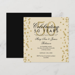 50th Wedding Anniversary Gold Glitter Confetti Invitation