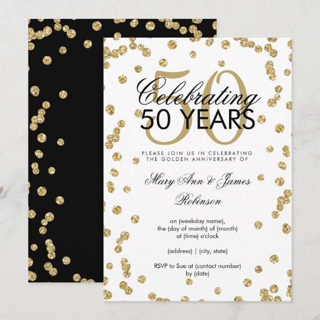 50th Wedding Anniversary Gold Glitter Invitation (Front/Back)