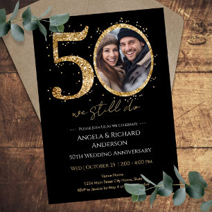 50th Wedding Anniversary Gold Glitter Photo Invitation