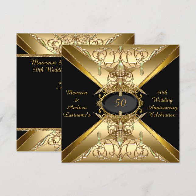 50th Wedding Anniversary Gold Golden Jewel 2 Invitation (Front/Back)