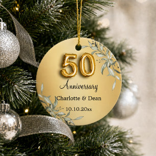 50th wedding anniversary gold greenery ceramic tree decoration