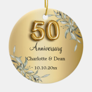 50th wedding anniversary gold greenery ceramic tree decoration