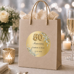 50th wedding anniversary gold greenery classic round sticker