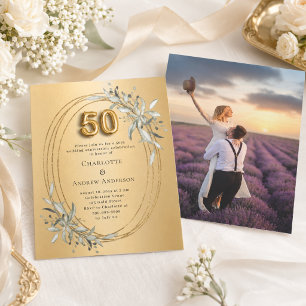 50th wedding anniversary gold greenery invitation