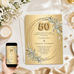 50th wedding anniversary gold greenery invitation