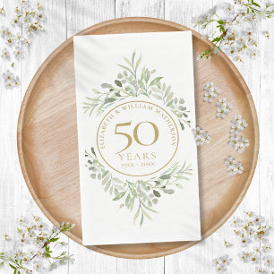 50th Wedding Anniversary Gold Greenery Leaves Napkin