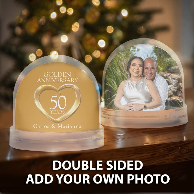 50th wedding anniversary gold heart custom photo snowglobe (Creator Uploaded)