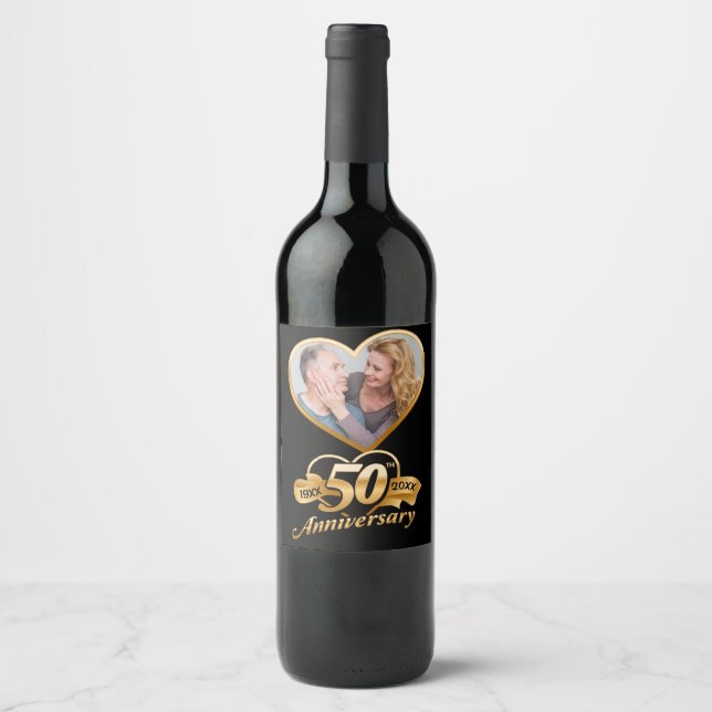 50th Wedding Anniversary Gold Heart Wine Label (Front)