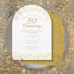 50th Wedding Anniversary Gold Hearts Arch Invitation