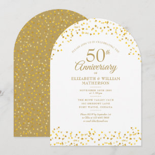50th Wedding Anniversary Gold Hearts Arch Invitation